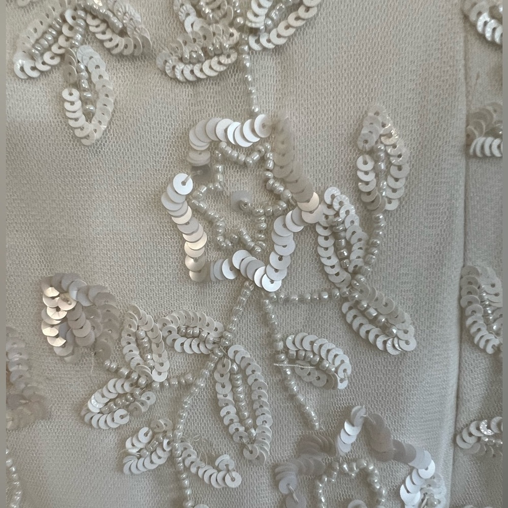Adrianna Papell Off-Shoulder Sequin Beaded Floral Dress 3/4 Bell Sleeves NWT - Picture 8 of 16